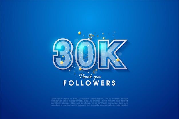 30k followers background with numbers outlined in white on a blue background.