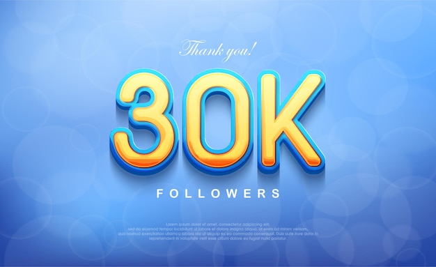 30k number for thanking followers unique bokeh blue background