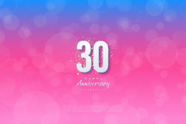 30th Anniversary background with numbers and background graded from blue to pink