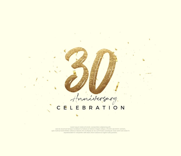 ゴールドのキラキラ数字を持つ 30 周年記念のお祝い挨拶とお祝いのためのプレミアムベクトルの背景