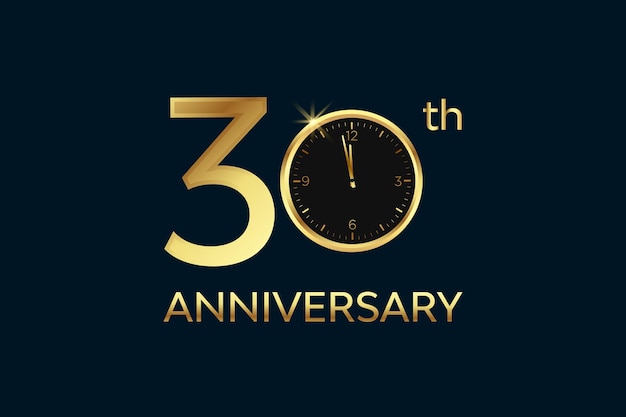 30th anniversary Golden element with clock vector element design