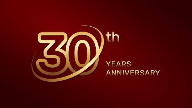 30th anniversary logo design in gold color isolated on a red background