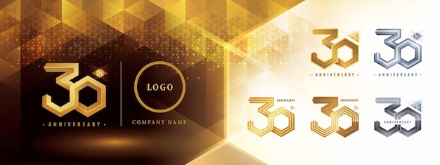 Vector 30th anniversary logo thirty years logo abstract golden hexagon infinity geometric hexagon number 30