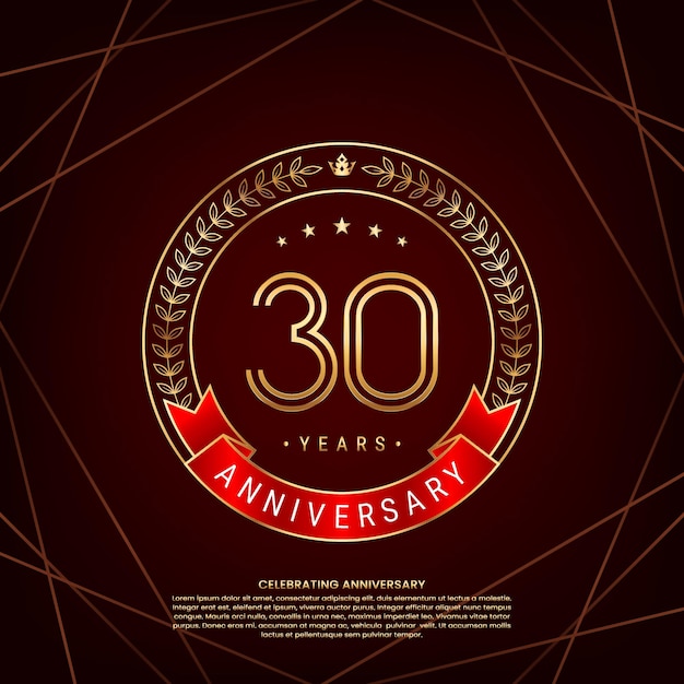 Вектор Логотип 30-летия с золотым лавровым венком и номером в две строки