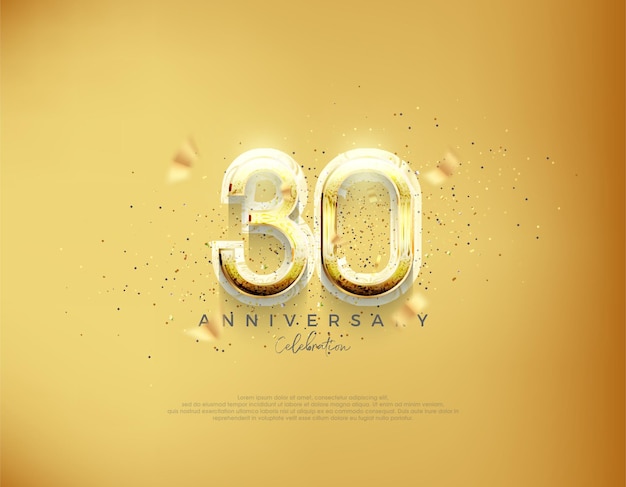 30 周年記念番号豪華なゴールドの背景ベクトル ポスター バナーお祝い挨拶のプレミアム ベクトル