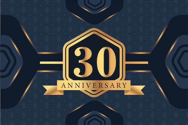 Вектор Векторный дизайн логотипа празднования 30-летия с черным элегантным цветом на синем фоне
