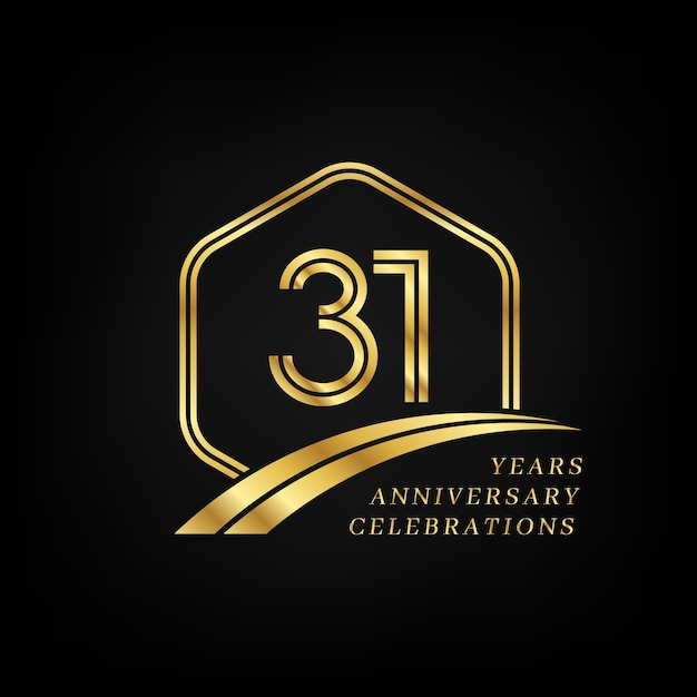31 years anniversary Lined gold hexagon and curving anniversary template