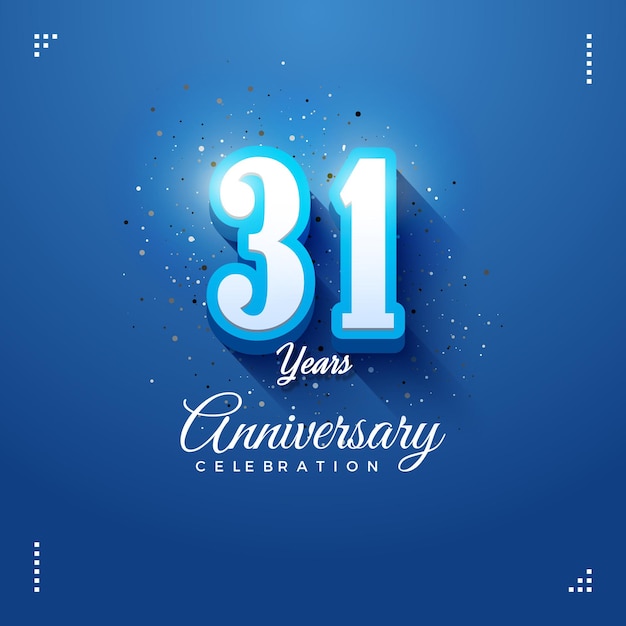 31st anniversary with embossed numbers on a blue background