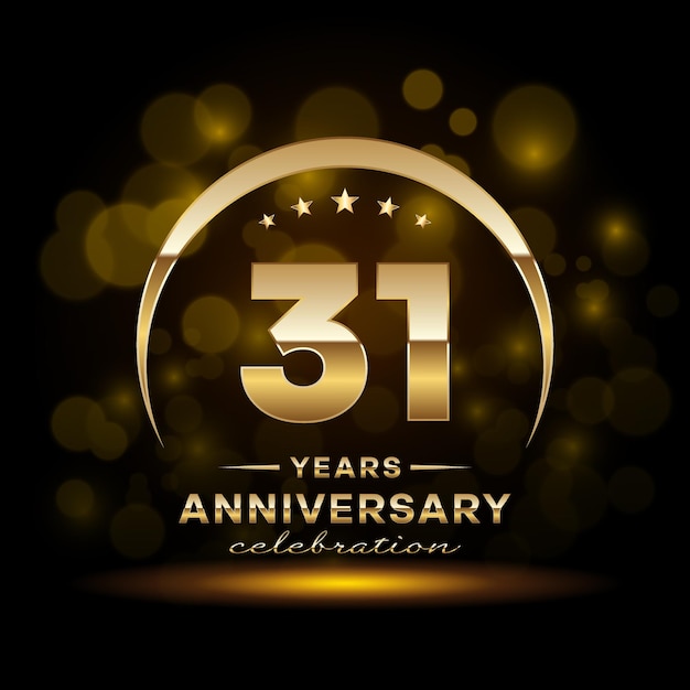 黄金色と誕生日イベント ロゴ ベクトル テンプレートのリングと 31 周年記念ロゴ デザイン