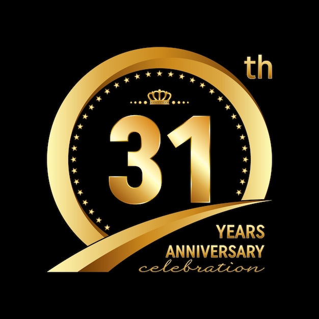 기념일 축하 이벤트 초대장 결혼식 인사말 카드 배너 포스터 전단지 브로셔 로고 벡터 템플릿을 위한 황금 반지가 있는 31주년 로고 디자인