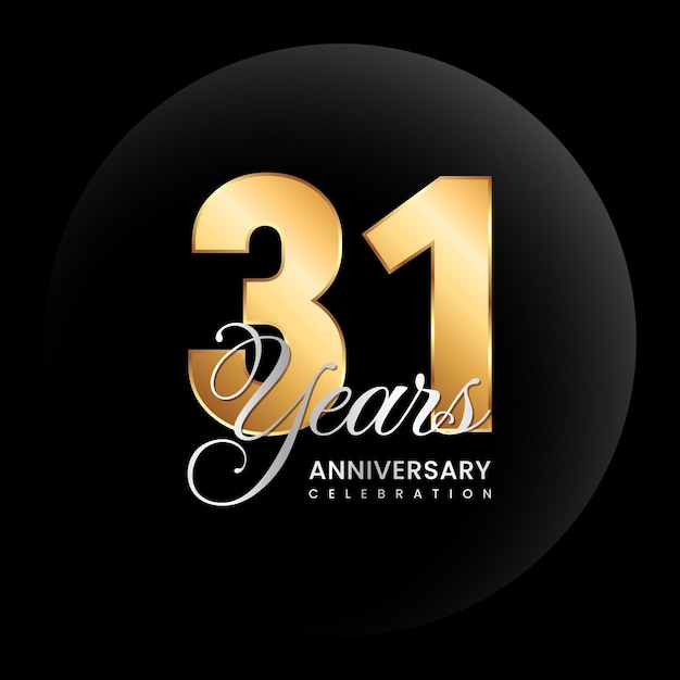 31th Anniversary logo Golden number with silver color text Logo Vector Template Illustration