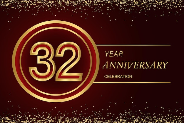 紙吹雪と金色のリングが付いた 32 周年記念ロゴ