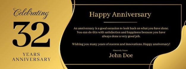 32 years anniversary a banner speech anniversary template with a gold background combination of black and text that can be replaced