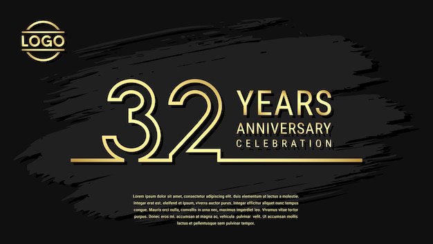 32 years anniversary celebration anniversary celebration template design with gold color isolated on black brush background vector template illustration