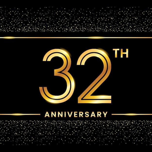 32e verjaardag Gouden kleur sjabloonontwerp voor verjaardagsgebeurtenis Line Art Design Vector Template