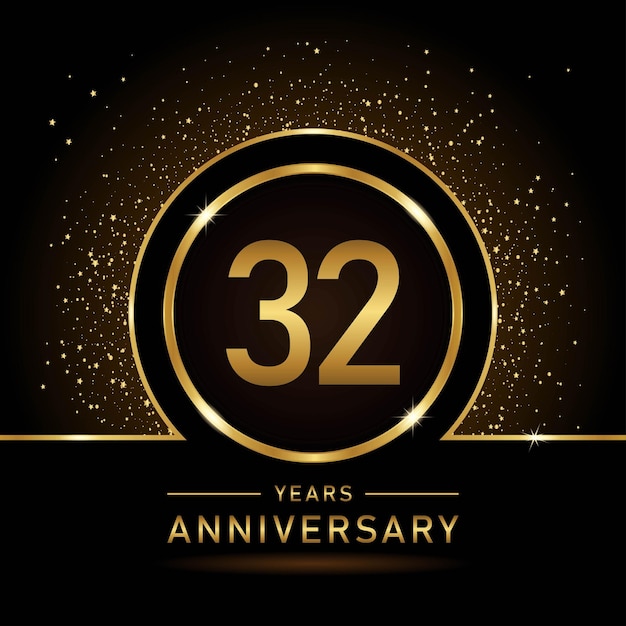 32e verjaardag Gouden kleur sjabloonontwerp voor verjaardagsgebeurtenis Vector Template