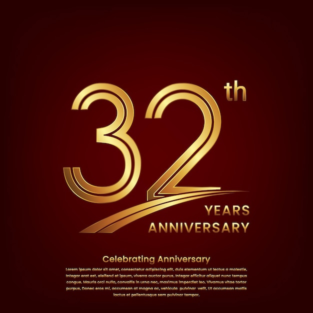 32e verjaardagslogo met conceptontwerp met dubbele lijn Gouden getal voor jubileumviering Logo Vector Template