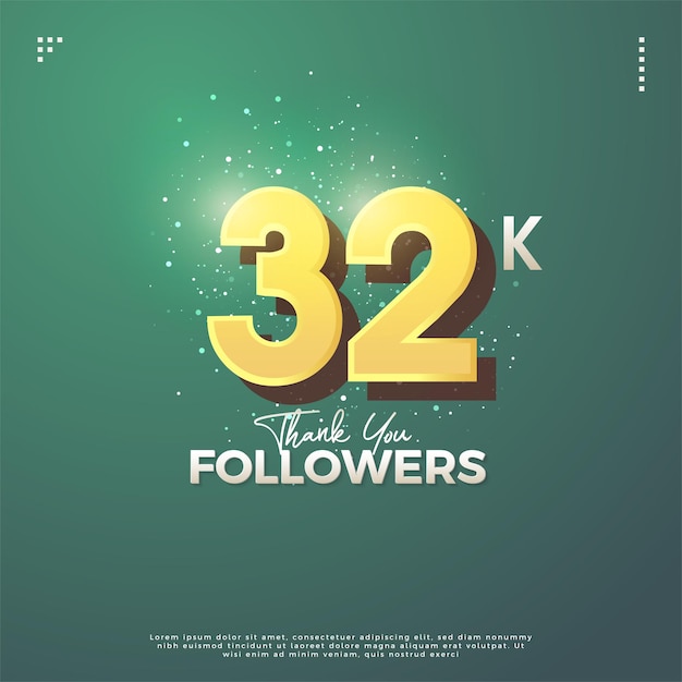 Vettore banner di celebrazione di 32k follower con vettore premium di disegno di illustrazione a doppio numero