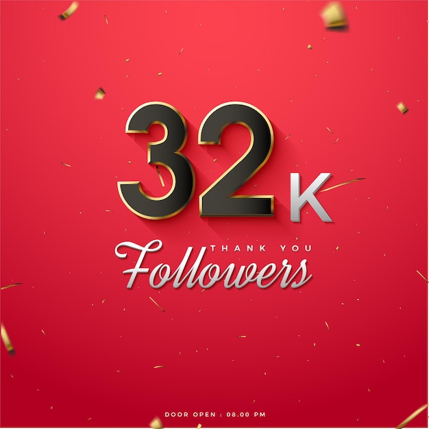 Celebrazione di 32k follower con sfondo premium vettoriale di numeri molto fluidi