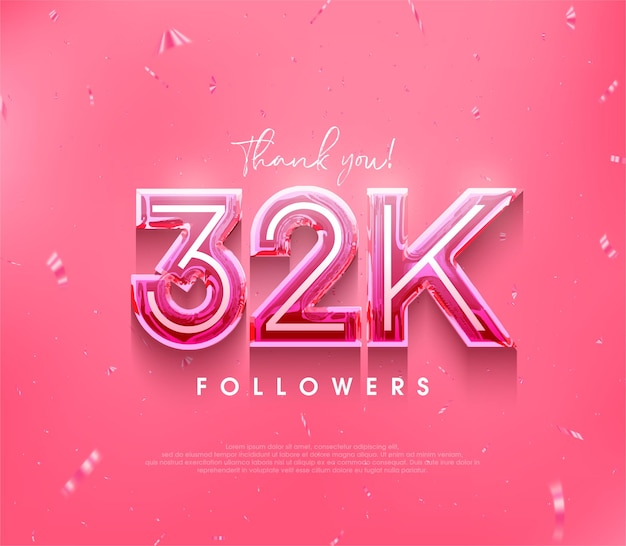 32k followers design for a thank you in a soft pink color