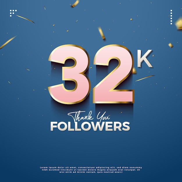 Vector 32k followers with pink pseudo color number design premium vector