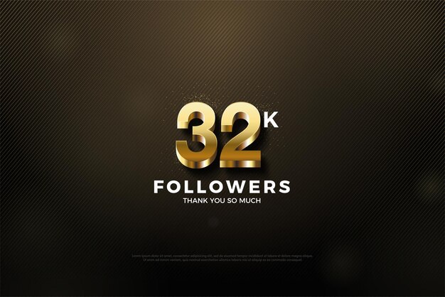 32k followers with shiny 3d gold numerals