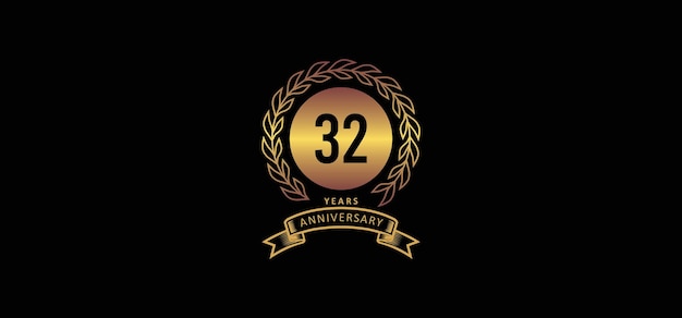 Vector 32st anniversary logo with gold and black background