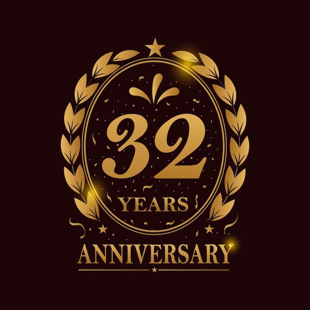 32th Anniversary celebration Golden Color Vector Template festive illustration Birthday or wedding