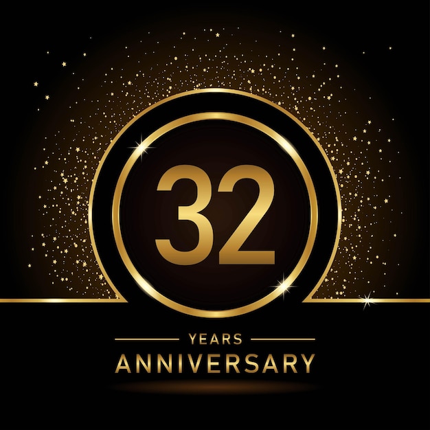 32th Anniversary Gold color template design for Birthday Event Vector Template