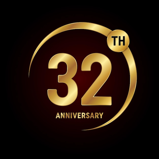 32th anniversary logo design with golden text and ring Logo Vector Template Illustration