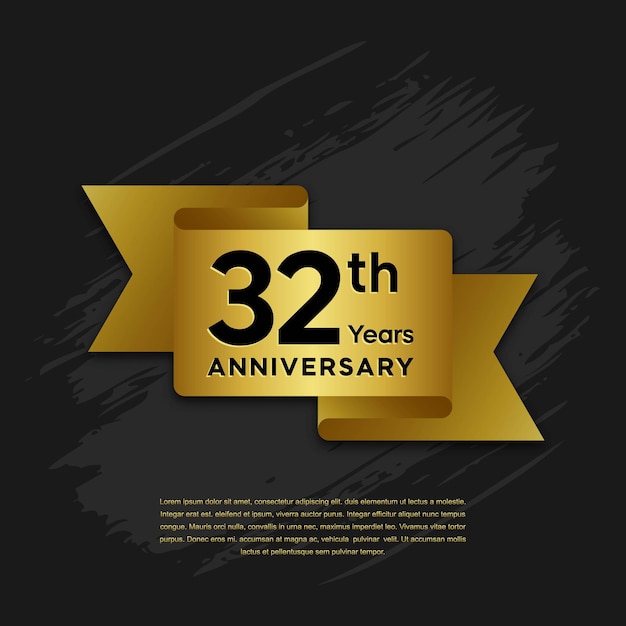 32th anniversary template design with golden ribbon for birthday celebration event Vector Template