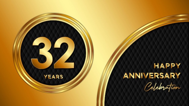 Дизайн шаблона 32-летия с золотой текстурой и номером для празднования годовщины