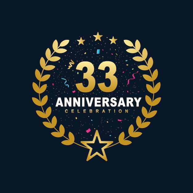 Vector 33 anniversary celebration design, luxurious golden color 33 years anniversary design.