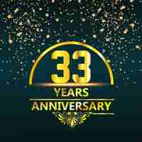 Vector 33 thirty three years anniversary logo with shiny golden number on red background isolated 33rd c