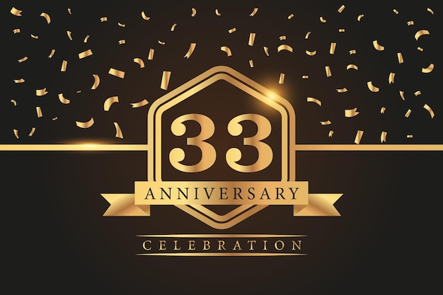 33 year anniversary celebration vector golden elements on black background abstract