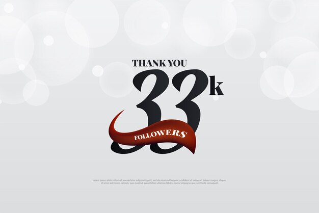 33k followers with a classic number set against a beautiful red paper design premium vector
