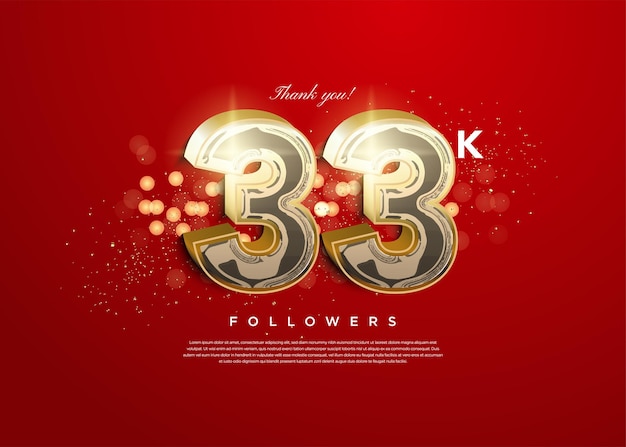 33k followers with sparkling gold 3d numbers