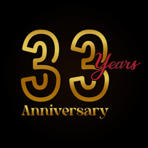 Логотип празднования 33-й годовщины с элегантным дизайном почерка золотого и красного цвета.