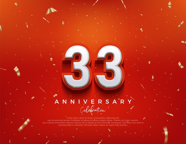 33rd anniversary with white 3d numbers on fancy red background premium vector background for greeting and celebration