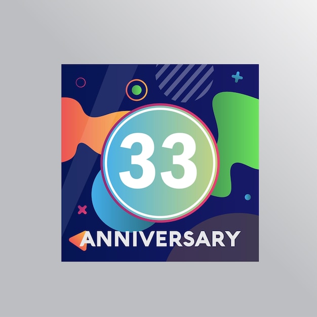 33° anniversario logo, festa di compleanno di disegno vettoriale con sfondo colorato