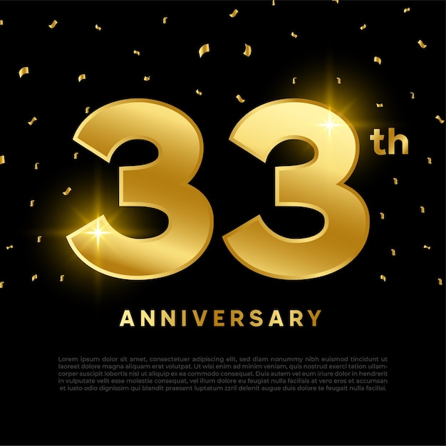 33th anniversary celebration with gold glitter color and black background