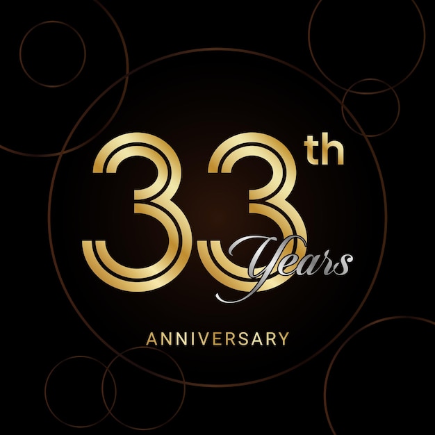 33th Anniversary Celebration with golden text Golden anniversary vector template