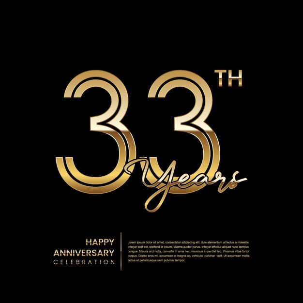 Vettore logo del 33° anniversario con stile a doppia linea gold line art design logo vector template