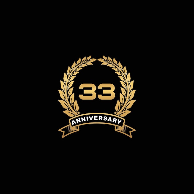 Vector 33th golden anniversary logo on black background