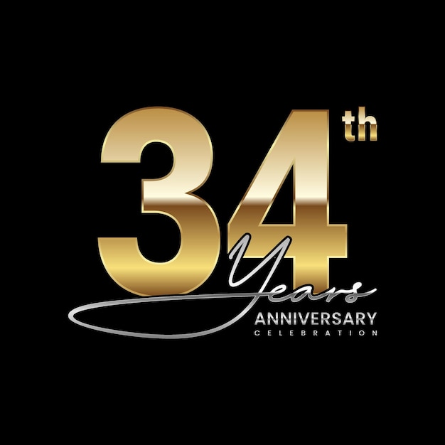 34-jarig jubileum Luxe logo met gouden ringstijl Logo Vector Template