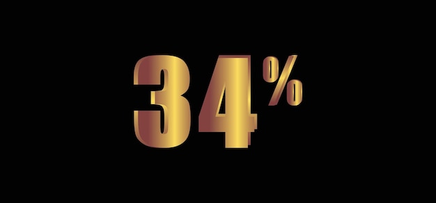 34 percent on black background 3D gold isolated vector image