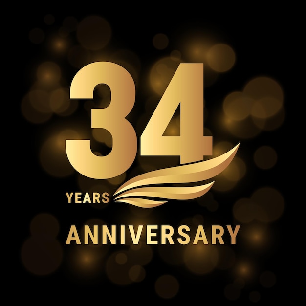 34 Years anniversary logo Template design with gold color for poster banners brochures magazines web booklets invitations or greeting cards Vector illustration