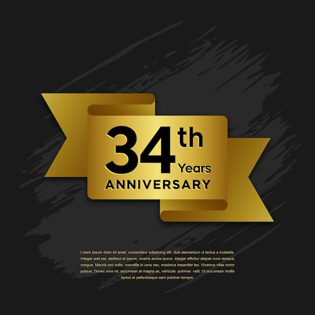 34e verjaardag sjabloonontwerp met gouden lint voor verjaardagsviering evenement vector sjabloon