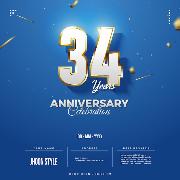 34th anniversary celebration with shiny numbers