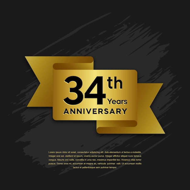 34th anniversary template design with golden ribbon for birthday celebration event Vector Template